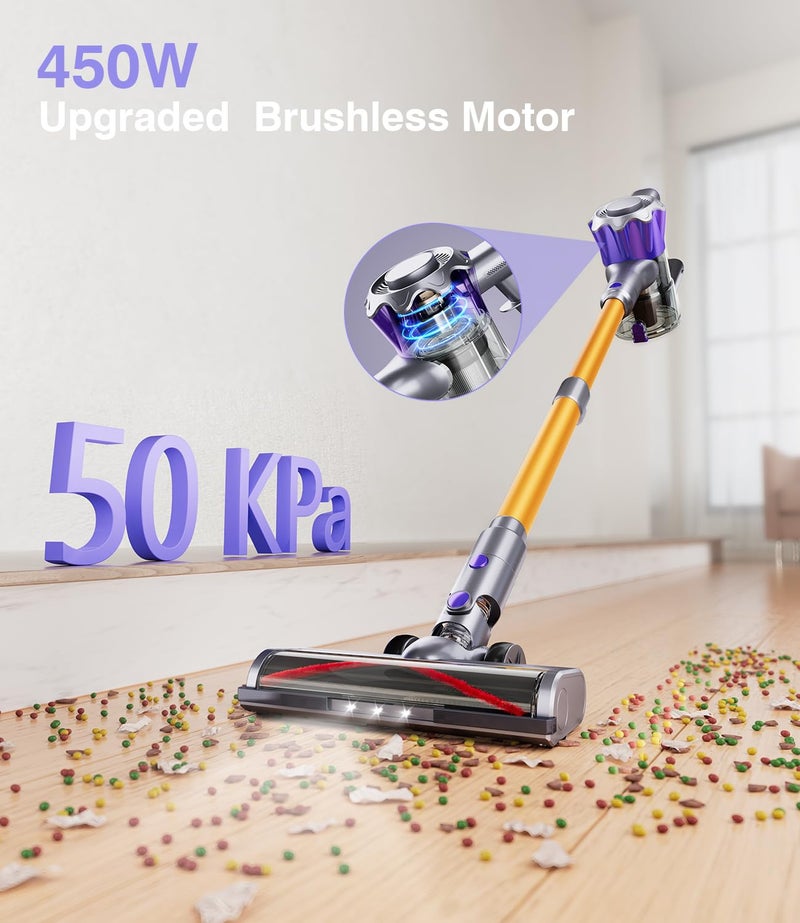 MBYULO Cordless Vacuum Cleaner, 450W 50Kpa Powerful Stick Vacuum, Up to 70Mins Rechargeable Battery, Vacuum Cleaners for Home Anti-Tangled Lightweight Handheld for Hardwood Floor, Carpets, Pet Hair - Image 2
