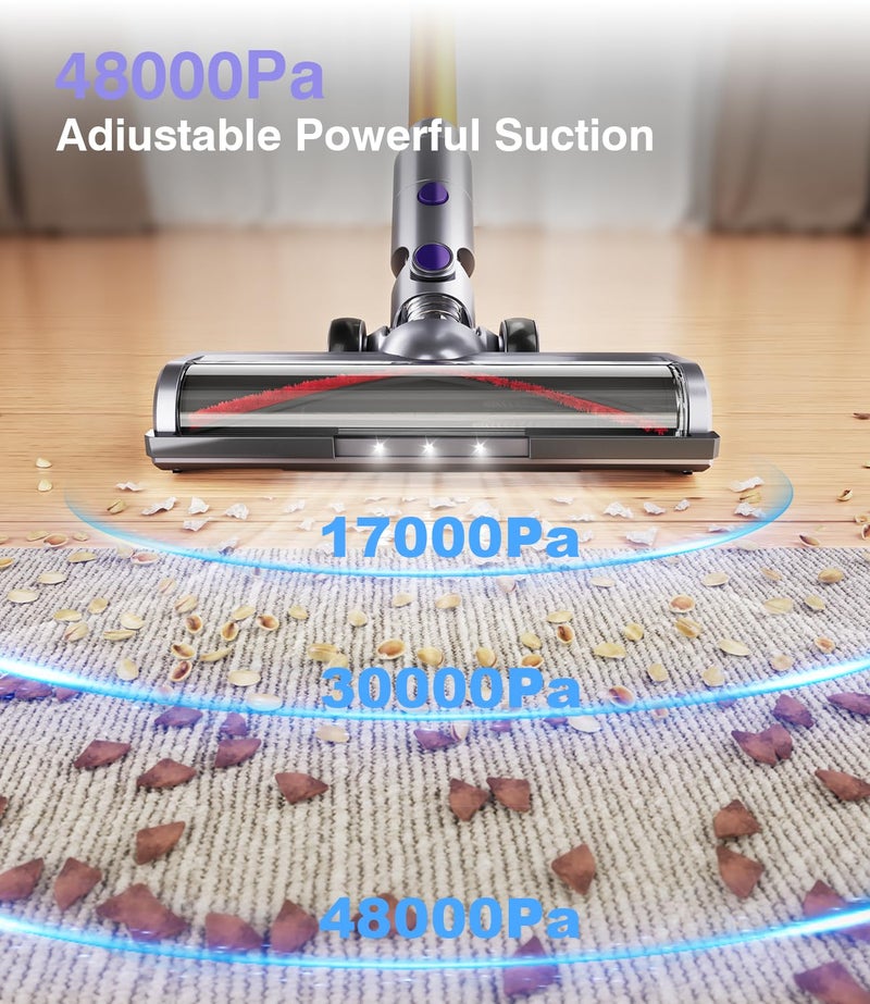MBYULO Cordless Vacuum Cleaner, 450W 50Kpa Powerful Stick Vacuum, Up to 70Mins Rechargeable Battery, Vacuum Cleaners for Home Anti-Tangled Lightweight Handheld for Hardwood Floor, Carpets, Pet Hair - Image 3