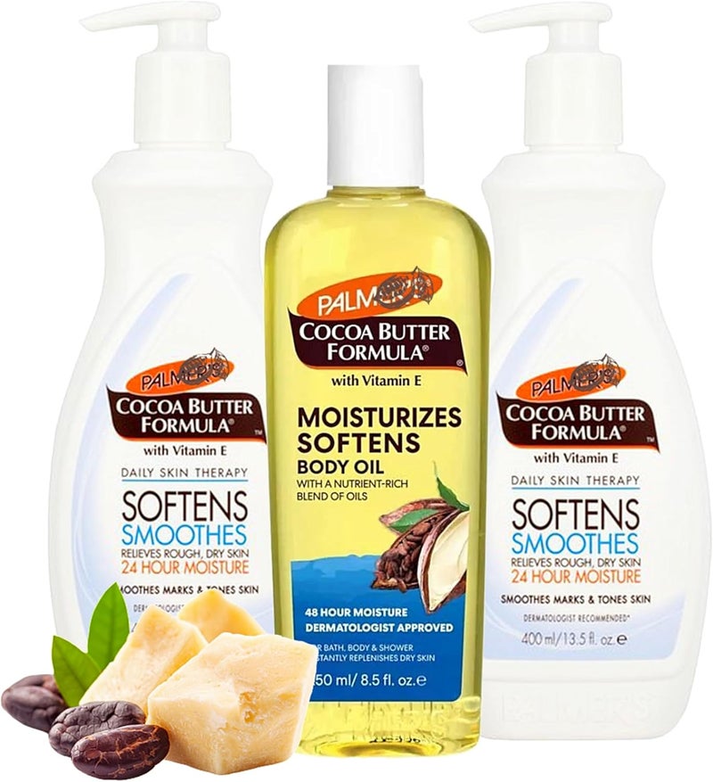Cocoa Butter Skin Care Bundle Body Care Bundle of 2 x 400ml Intensive Cocoa Butter Moisturiser Body Lotion 250ml Body Oil 24 Hour Body Moisturiser with Vitamin E for Women Birthday Gifts