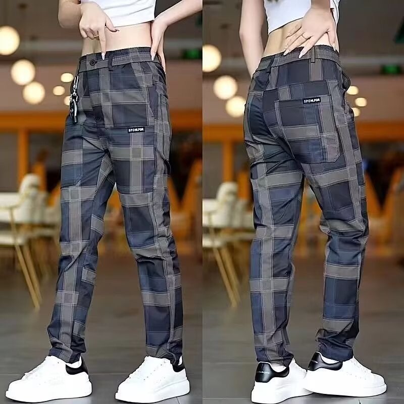 Men'S Casual Plaid Versatile Stretch Six-Pocket Straight Pants Large Size 24 Plaid Trousers - Image 1