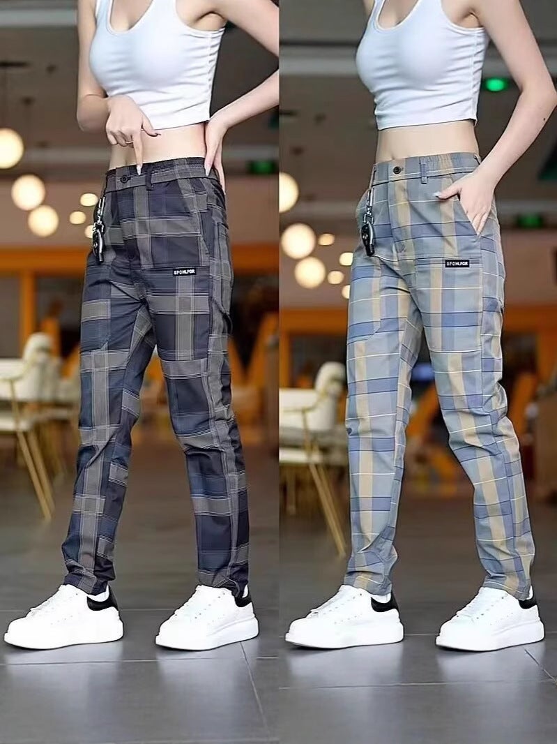 Men'S Casual Plaid Versatile Stretch Six-Pocket Straight Pants Large Size 24 Plaid Trousers - Image 2