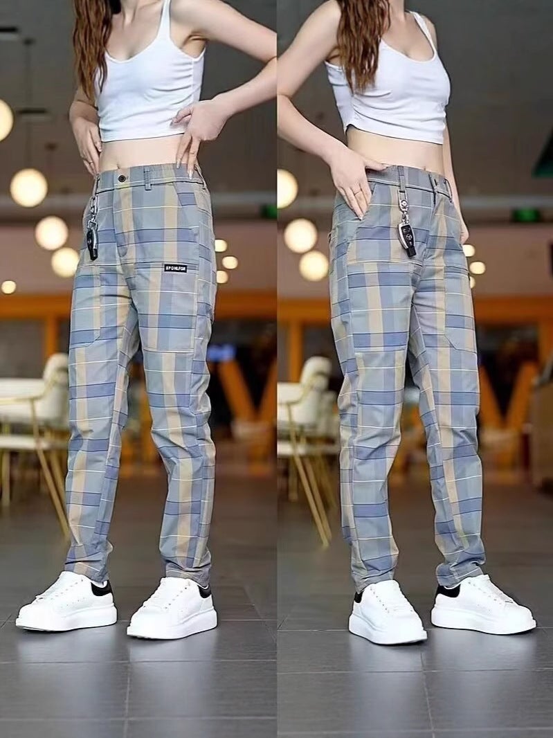 Men'S Casual Plaid Versatile Stretch Six-Pocket Straight Pants Large Size 24 Plaid Trousers - Image 5