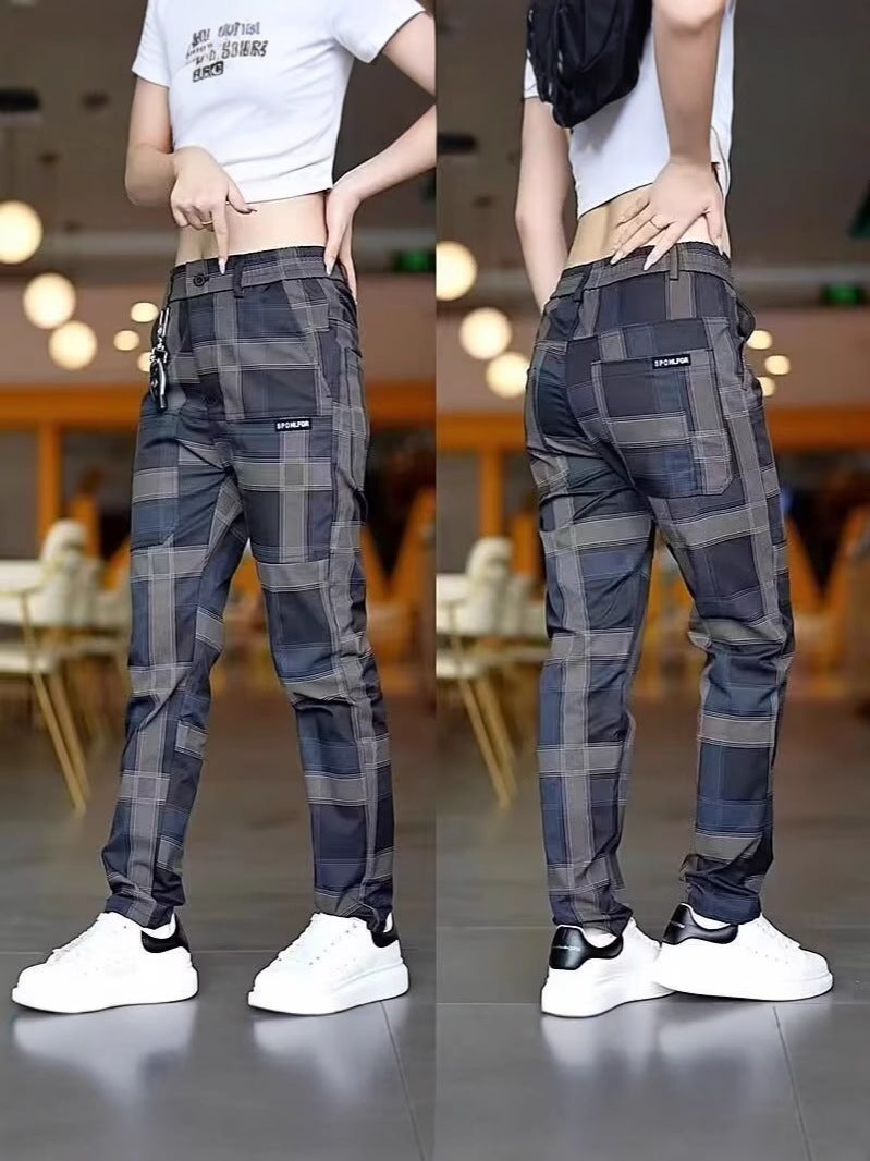 Men'S Casual Plaid Versatile Stretch Six-Pocket Straight Pants Large Size 24 Plaid Trousers - Image 3