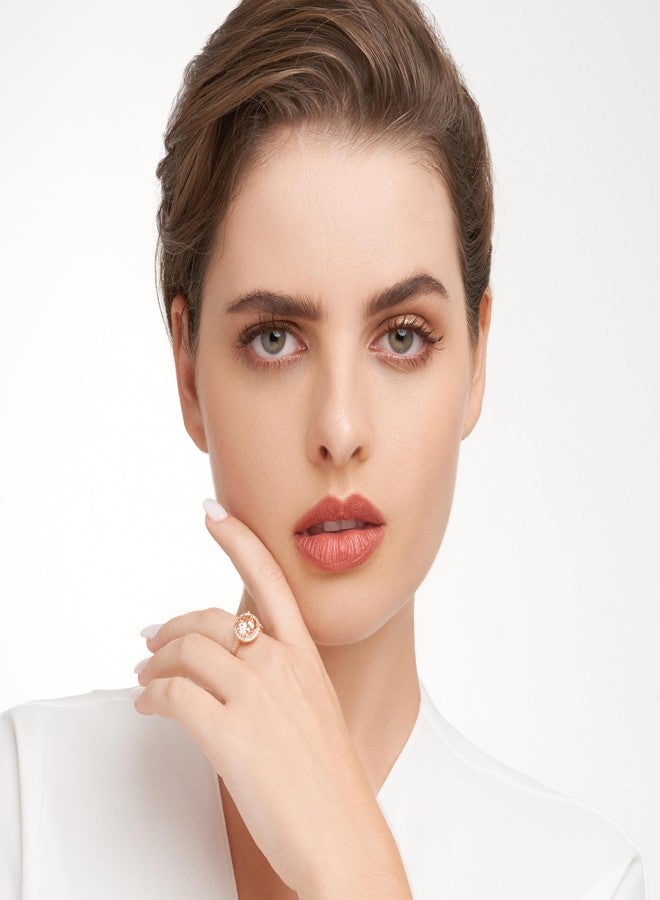 مورجان آند بايدج خاتم خطوبة أنيق من مورغان آند بيج، مصنوع من الفضة الإسترليني عيار 925 ومطلي بالذهب الوردي عيار 14 قيراطًا، مرصع بحجر زركونيا مكعب شفاف بلون الشمبانيا - خاتم من الفضة الإسترليني بحجر مركزي بلون الشمبانيا المتلألئ، مقاس 7 - Image 4