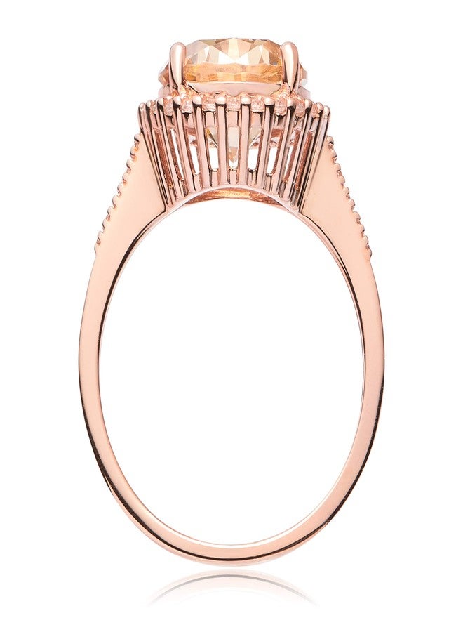 مورجان آند بايدج خاتم خطوبة أنيق من مورغان آند بيج، مصنوع من الفضة الإسترليني عيار 925 ومطلي بالذهب الوردي عيار 14 قيراطًا، مرصع بحجر زركونيا مكعب شفاف بلون الشمبانيا - خاتم من الفضة الإسترليني بحجر مركزي بلون الشمبانيا المتلألئ، مقاس 7 - Image 5