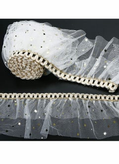 Y&D White Glitter Tulle Ribbon, Sparkling Rolls, 11 cm Width Mesh lace Ribbon Spool Fabric (5 Meter)  - Image 1