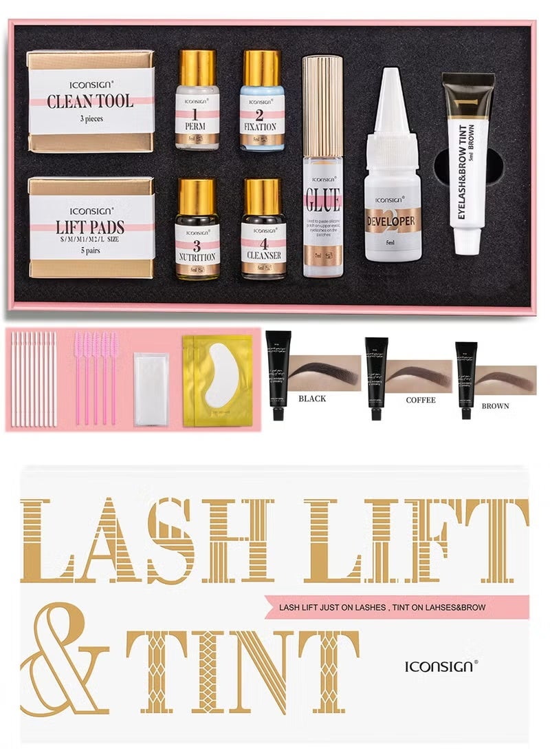 Iconsign Fast Perm Eyelash & Eyebrow Lift + Tint Kit with Nutrition – All-in-One Lash & Brow Kit (Black / Brown / Coffee) - Image 1