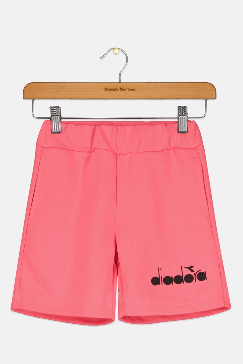 DIADORA Kids Girl Brand Logo Basic Shorts, Pink/Black - Image 1