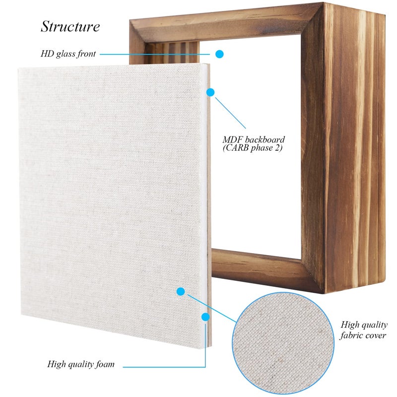 1DOT2 5x5 Small Shadow Box Frame Display Case, Grade A Natural Pine Wood HD Glass Front Soft Linen Back, 1.2 inches Interior Depth-Carbonized Black - Image 4