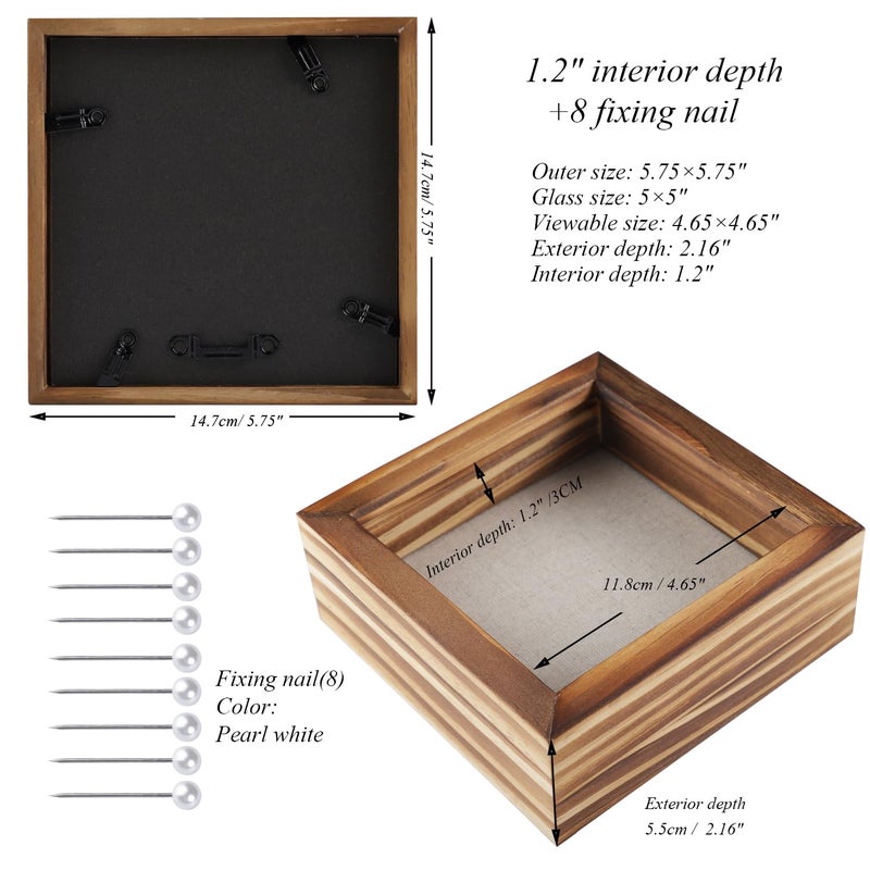 1DOT2 5x5 Small Shadow Box Frame Display Case, Grade A Natural Pine Wood HD Glass Front Soft Linen Back, 1.2 inches Interior Depth-Carbonized Black - Image 3