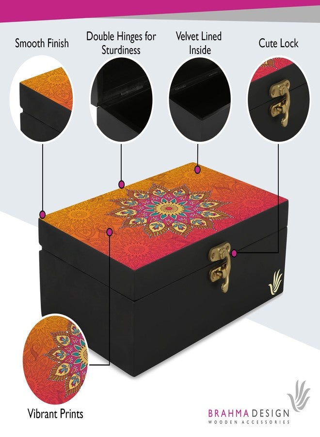 BRAHMA DESIGN Engineered Wood Decorative Gift Box For Presents In Orange Mandala Design | Size 8" X 5" X 2.75" | Jewellery Box, Tarot Box, Knick-Knacks Storage Trunk Organiser, Gift Box For Packing - Image 3