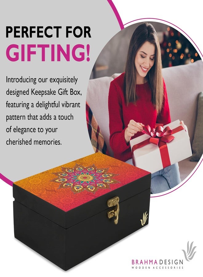 BRAHMA DESIGN Engineered Wood Decorative Gift Box For Presents In Orange Mandala Design | Size 8" X 5" X 2.75" | Jewellery Box, Tarot Box, Knick-Knacks Storage Trunk Organiser, Gift Box For Packing - Image 4