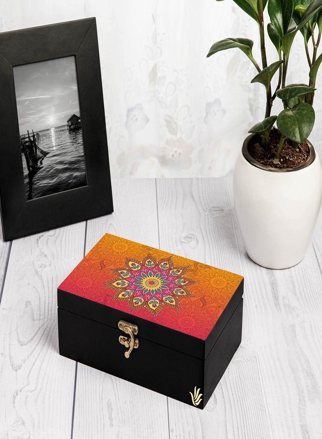 BRAHMA DESIGN Engineered Wood Decorative Gift Box For Presents In Orange Mandala Design | Size 8" X 5" X 2.75" | Jewellery Box, Tarot Box, Knick-Knacks Storage Trunk Organiser, Gift Box For Packing - Image 5
