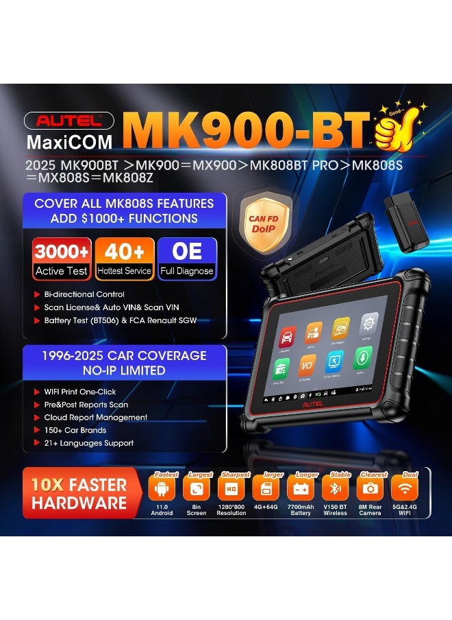 Autel - Autel Scanner MaxiCOM MK900BT, 2025 MK900-BT V2.0 Bidirectional Diagnostic Tool - Image 1