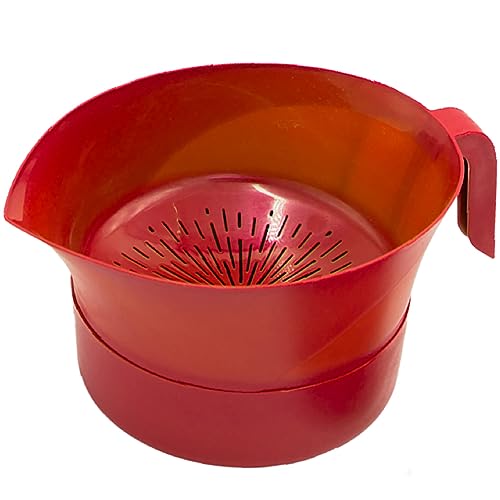 Easy Greasy Colander Grease Strainer With Handle And Container, Catch Bowl With Lid 3 Piece Strain Set | Strains Ground Beef, Bacon & Pasta | Safe Kitchen Gadget BPA Free | Made In The USA (Red) - Image 1