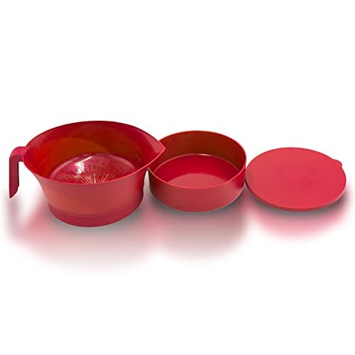 Easy Greasy Colander Grease Strainer With Handle And Container, Catch Bowl With Lid 3 Piece Strain Set | Strains Ground Beef, Bacon & Pasta | Safe Kitchen Gadget BPA Free | Made In The USA (Red) - Image 3