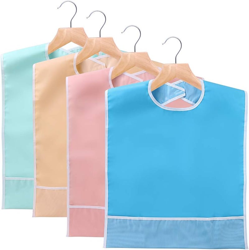 BTSKY 4 Pcs Waterproof Reusable Adult Bibs Washable Mealtime Protector Bib Clothing Protector with Crumb Catcher - Image 3