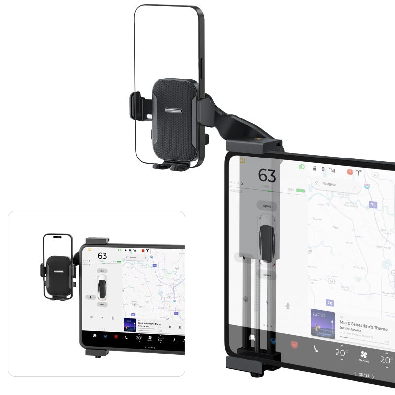 teefeet Adjustable Tesla Phone Mount Car Phone Holder for Model 3 and Model Y, No Glue Required,Center Console Display iPhone Holder, Touchscreen Phone Mount for Tesla Fits for All Phone(Black) - Image 1