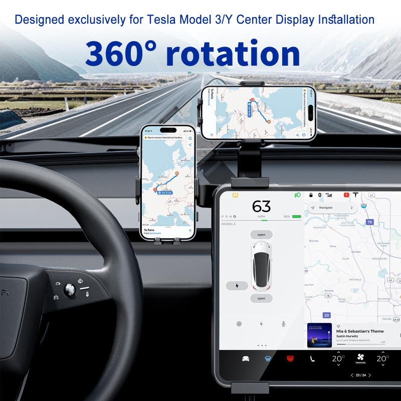 teefeet Adjustable Tesla Phone Mount Car Phone Holder for Model 3 and Model Y, No Glue Required,Center Console Display iPhone Holder, Touchscreen Phone Mount for Tesla Fits for All Phone(Black) - Image 2