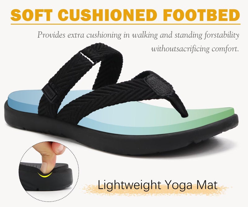 COFACE Womens Orthotic Flip Flops Ladies Slip On Sport Yoga Mat Memory Foam Cushion Recovery Walking Thong Sandals Summer Beach Pool Slippers Comfortable Plantar Fasciitis Arch Support Black Size 8 - Image 5