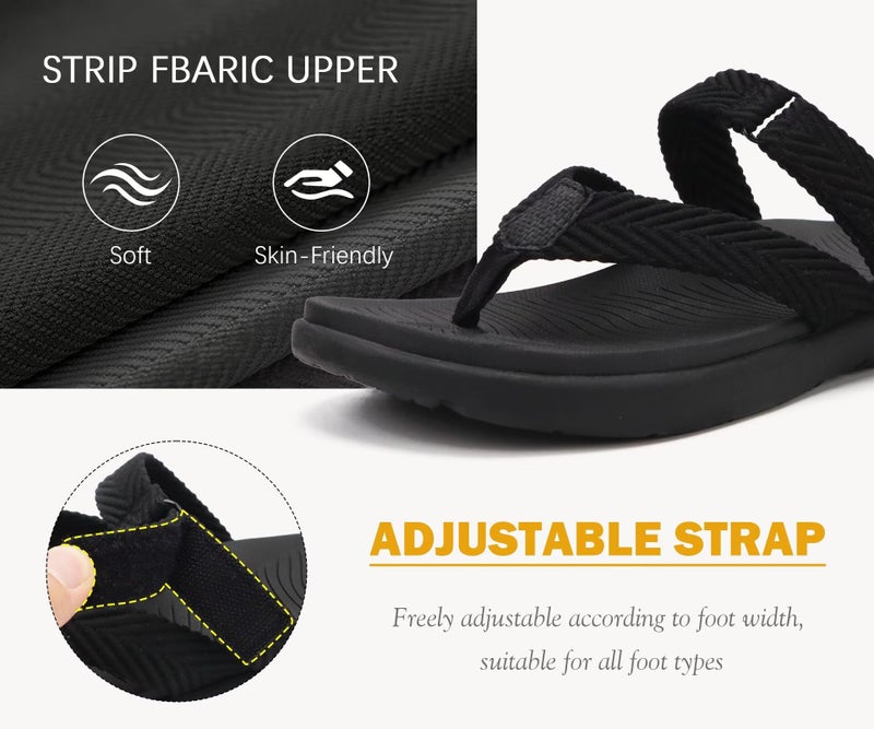 COFACE Womens Orthotic Flip Flops Ladies Slip On Sport Yoga Mat Memory Foam Cushion Recovery Walking Thong Sandals Summer Beach Pool Slippers Comfortable Plantar Fasciitis Arch Support Black Size 8 - Image 4