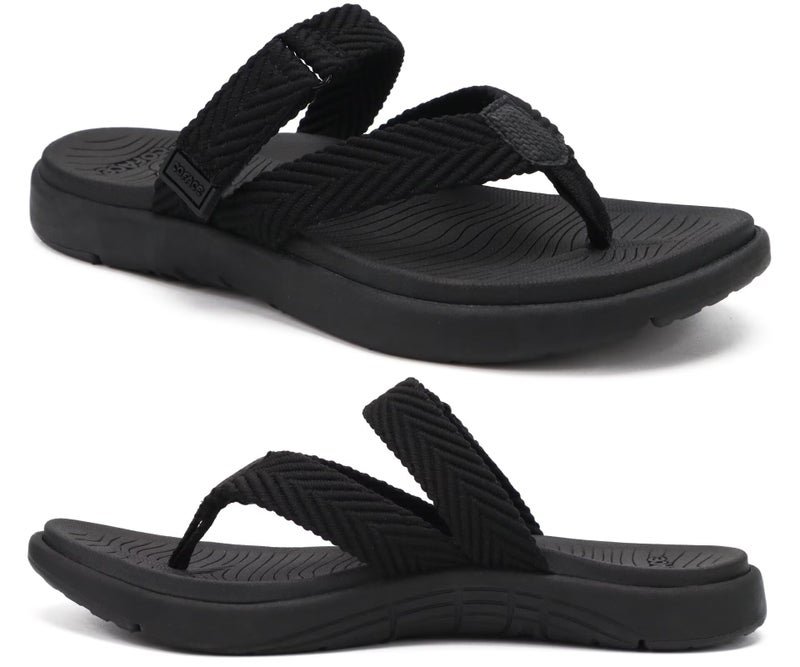 COFACE Womens Orthotic Flip Flops Ladies Slip On Sport Yoga Mat Memory Foam Cushion Recovery Walking Thong Sandals Summer Beach Pool Slippers Comfortable Plantar Fasciitis Arch Support Black Size 8 - Image 1