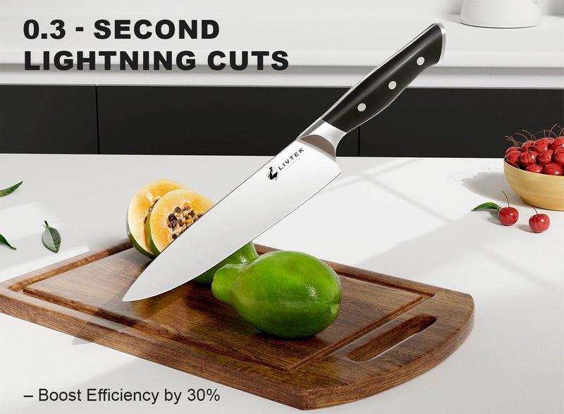 Livtek Knife Set with Block - Kitchen Knife Set German High-Carbon Stainless Steel with Built-in Sharpener - Full Tang, Triple-Rivet Ergonomic Handle - Holiday Gift Idea - 15-Piece, Falcon Series. - Image 2