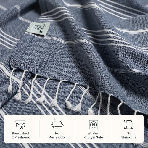 WETCAT Turkish Beach Towel Oversized (38"x71") 100% Turkish Cotton, Made in Turkey - Sand Free, Extra Large, Ultra Soft, Quick Drying, Compact & Lightweight for Travel - Dark Blue - Image 5
