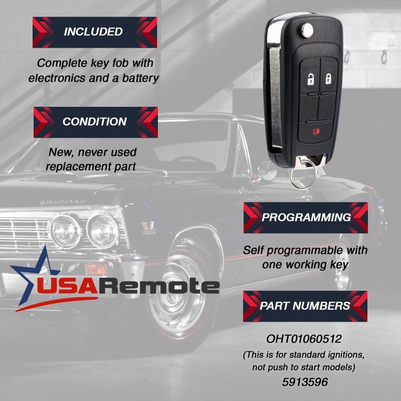 USARemote Car Key Fob Keyless Entry Remote Flip fits 2010-2017 Chevy Equinox, Sonic, Terrain (OHT01060512 3-btn) - Image 3