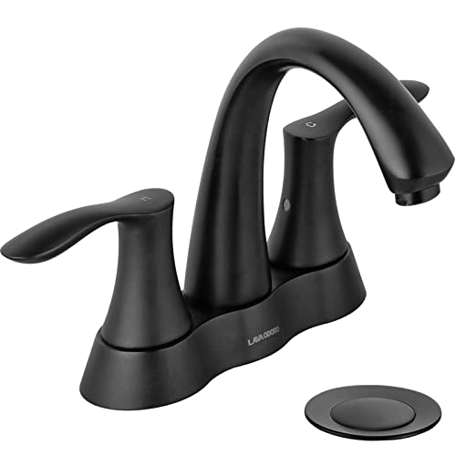 Matte Black Bathroom Faucet Lava Odoro 4 Inch Centerset Bathroom Sink Faucet 2 Handle Vanity Faucet with Pop up Drain Assembly Supply Line BF423MB