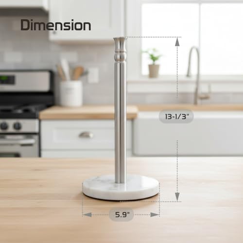 Siwil Paper Towel Holder Stand, One-Handed Ripping Paper Towel Roll Holder Countertop, Heavy Marble Base, NOT Tip Over - (Marble, Brushed Nickel) - Image 5
