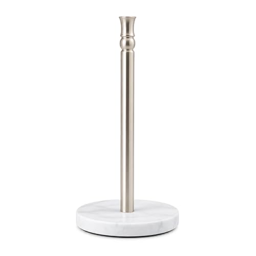 Siwil Paper Towel Holder Stand, One-Handed Ripping Paper Towel Roll Holder Countertop, Heavy Marble Base, NOT Tip Over - (Marble, Brushed Nickel) - Image 1