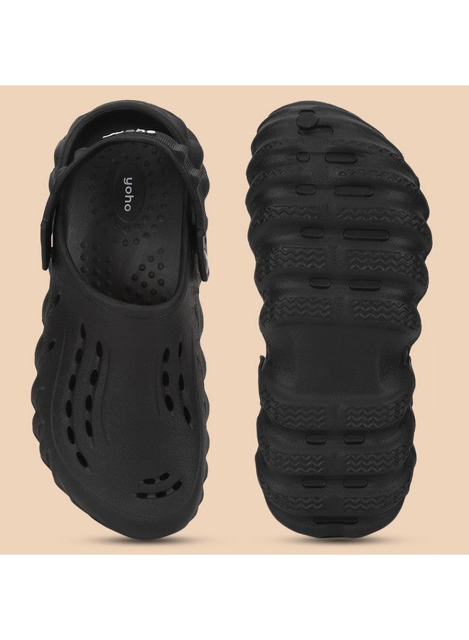 YOHO Wavy Clogs for Men | Trendy | Lightweight | Waterproof l Comfortable l Cushioned Classic Black - Image 4