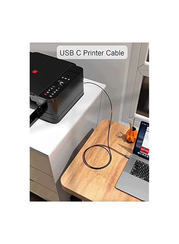 كابل كرييشن كابل طابعة USB C بطول 6.6 قدم، كابل USB C إلى كابل الطابعة USB C إلى B، كابل طابعة كابل الماسح الضوئي إلى كابل USB C MIDI لوحدة تحكم Yamaha Casio Digital Piano MIDI، وحدة تحكم DJ، 2M أسود - Image 2