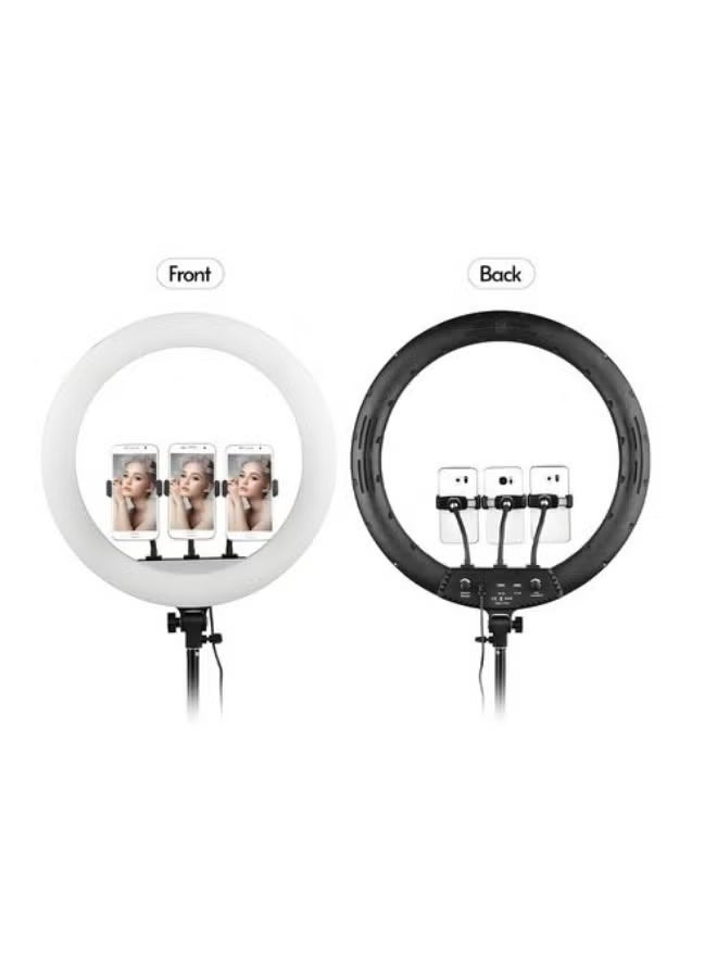 إضاءة حلقية 36 سم مع 3 حوامل للهواتف - طقم إضاءة LED للتصوير الفوتوغرافي وتسجيل الفيديو والبث المباشر إضاءة حلقية قابلة للتعتيم مع 3 أوضاع ألوان، وسطوع قابل للتعديل للمكياج، ومحتوى يوتيوب، وإنشاء المحتوى - Image 4