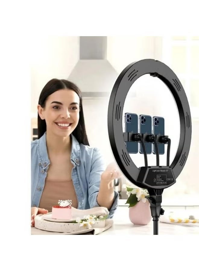إضاءة حلقية 36 سم مع 3 حوامل للهواتف - طقم إضاءة LED للتصوير الفوتوغرافي وتسجيل الفيديو والبث المباشر إضاءة حلقية قابلة للتعتيم مع 3 أوضاع ألوان، وسطوع قابل للتعديل للمكياج، ومحتوى يوتيوب، وإنشاء المحتوى - Image 3