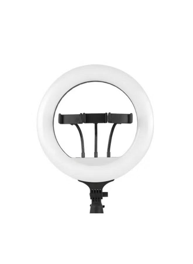 إضاءة حلقية 36 سم مع 3 حوامل للهواتف - طقم إضاءة LED للتصوير الفوتوغرافي وتسجيل الفيديو والبث المباشر إضاءة حلقية قابلة للتعتيم مع 3 أوضاع ألوان، وسطوع قابل للتعديل للمكياج، ومحتوى يوتيوب، وإنشاء المحتوى - Image 1