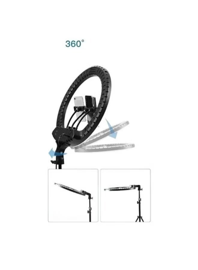 إضاءة حلقية 36 سم مع 3 حوامل للهواتف - طقم إضاءة LED للتصوير الفوتوغرافي وتسجيل الفيديو والبث المباشر إضاءة حلقية قابلة للتعتيم مع 3 أوضاع ألوان، وسطوع قابل للتعديل للمكياج، ومحتوى يوتيوب، وإنشاء المحتوى - Image 2