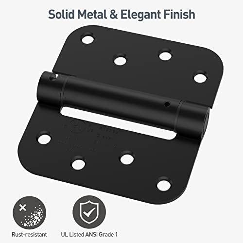 HOSOM Self Closing Door Hinges 4 Inch Spring Loaded Hinges Soft Close Door Hinges Matte Black with 5/8'' Radius Corners Adjustable Tension, UL Listed, 3 Pack - Image 4