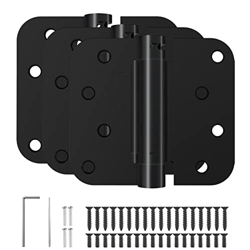HOSOM Self Closing Door Hinges 4 Inch Spring Loaded Hinges Soft Close Door Hinges Matte Black with 5/8'' Radius Corners Adjustable Tension, UL Listed, 3 Pack - Image 1