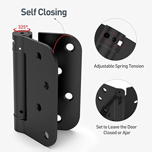 HOSOM Self Closing Door Hinges 4 Inch Spring Loaded Hinges Soft Close Door Hinges Matte Black with 5/8'' Radius Corners Adjustable Tension, UL Listed, 3 Pack - Image 3