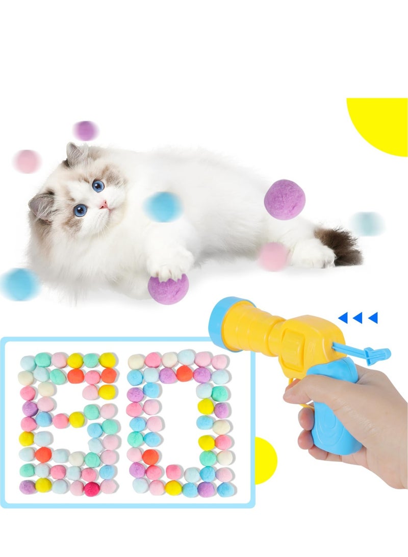 Zikra Cat Toy Balls, 80Pcs 1.2Inch Cat Pompom Balls and 1 Cat Ball Toy Launcher, Colorful and Soft Interactive Cat Toys Balls, Active Cat Exercise Toys, Interactive Cat Toys for Indoor Cats - Image 1