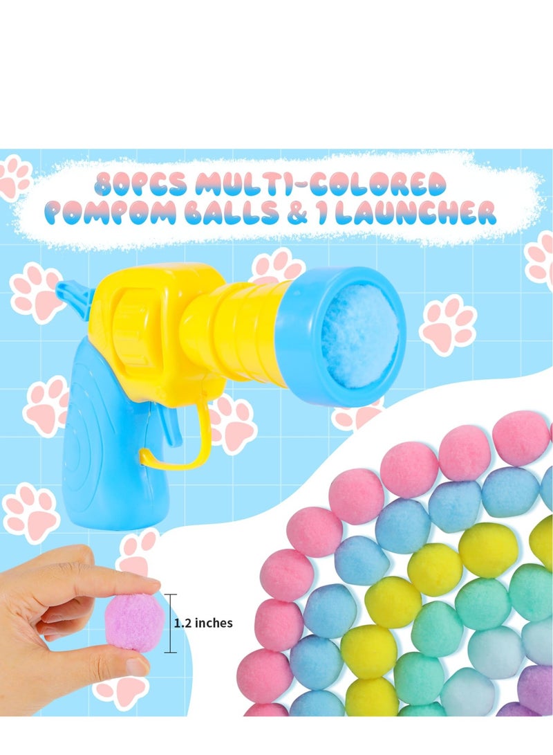 Zikra Cat Toy Balls, 80Pcs 1.2Inch Cat Pompom Balls and 1 Cat Ball Toy Launcher, Colorful and Soft Interactive Cat Toys Balls, Active Cat Exercise Toys, Interactive Cat Toys for Indoor Cats - Image 2