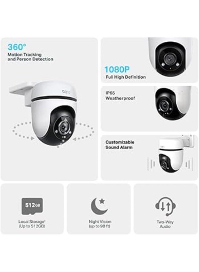 تابو كاميرا مراقبة واي فاي خارجية 1080p FHD من تابو، كشف حركة 360 درجة، مقاومة للطقس IP65، رؤية ليلية، تخزين سحابي وبطاقة SD، تعمل مع اليكسا وجوجل هوم (تابو C500) ابيض - Image 3