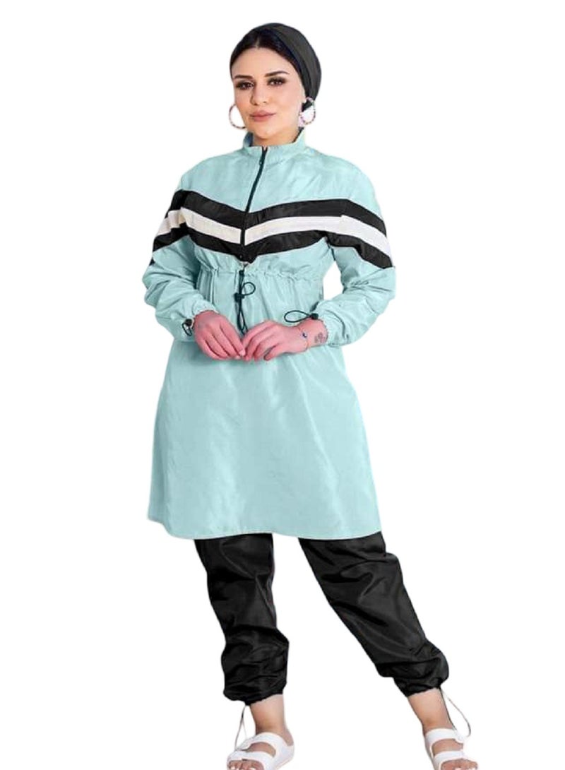 Women's 3-piece burkini swimsuit, waterproof fabric, consisting of pants, a swimsuit, and a turban, size 60 to 120