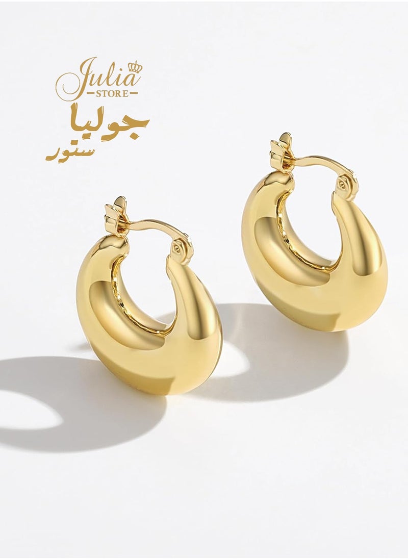 Julia Store Gold Tone Chunky Hoop Earrings 14K Gold Plated Statement Thick Hollow Twist Tube Huggie Hoops Earrings Best Seller Hypoallergenic Fashion Jewelry Gifts By Julia Store  - Image 1