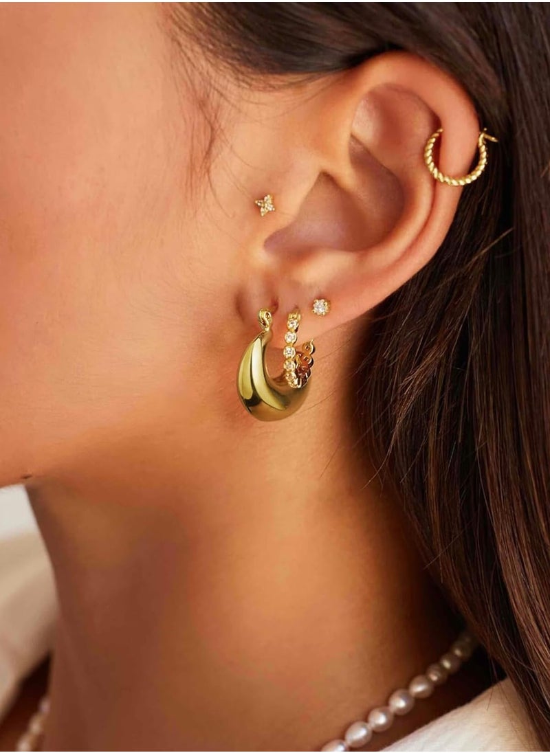 Julia Store Gold Tone Chunky Hoop Earrings 14K Gold Plated Statement Thick Hollow Twist Tube Huggie Hoops Earrings Best Seller Hypoallergenic Fashion Jewelry Gifts By Julia Store  - Image 2