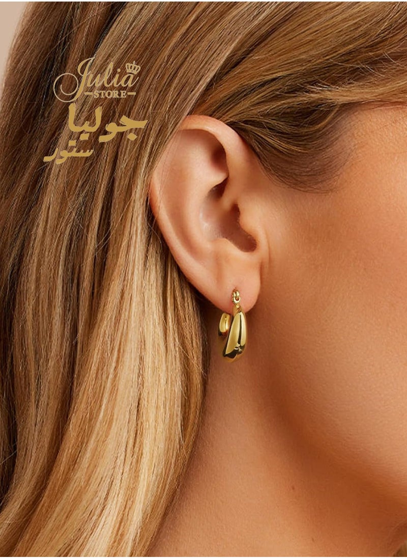 Julia Store Gold Tone Chunky Hoop Earrings 14K Gold Plated Statement Thick Hollow Twist Tube Huggie Hoops Earrings Best Seller Hypoallergenic Fashion Jewelry Gifts By Julia Store  - Image 3