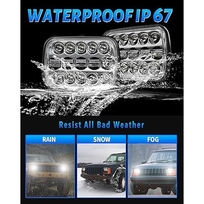 BICYACO Dot 110W 5X7 7X6 Inch Led Headlights HiLow Led Sealed Beam Headlamp Compatible With Jeep Wrangler Yj Cherokee Xj Kenworth T300 19972010 H4 Plug H6054 H5054 6054 6052 Chrome - Image 3