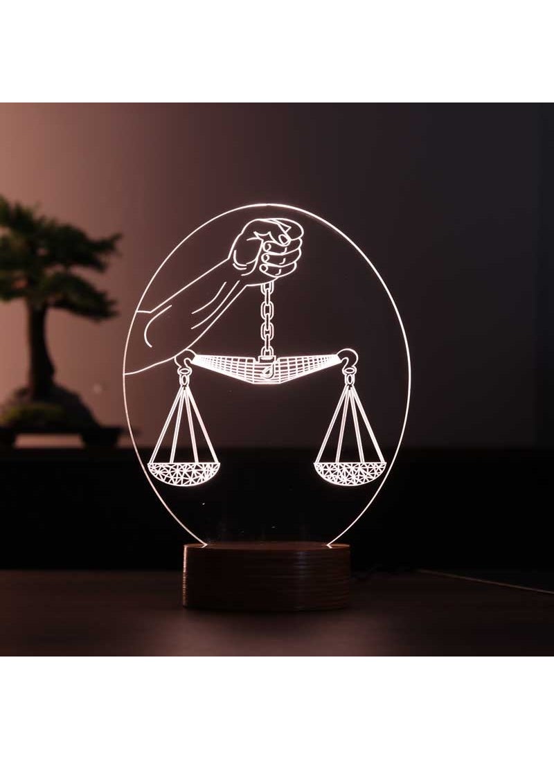 By-Lamp Scales of Justice Figure Decorative Gift Led Table Lamp | 7 Light Colors | Wooden Base  - Image 1